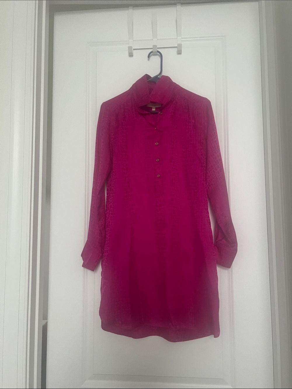Magenta Long-Sleeve Midi Shirt Dress